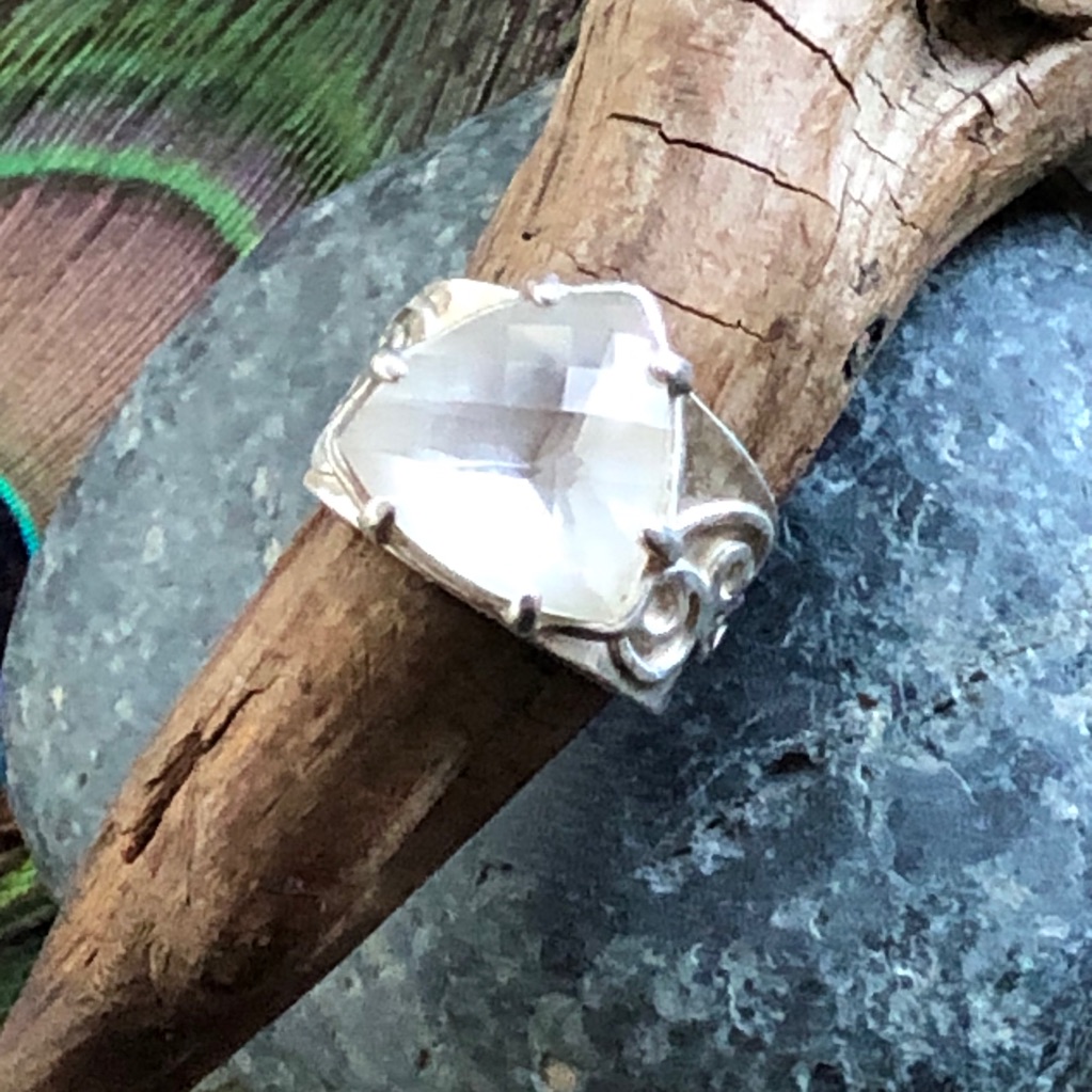 Sterling Clear Quartz Cushion Cut Ring Size 7